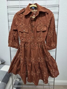 Eva Franco Rust Eyelet Button-Tier Dress